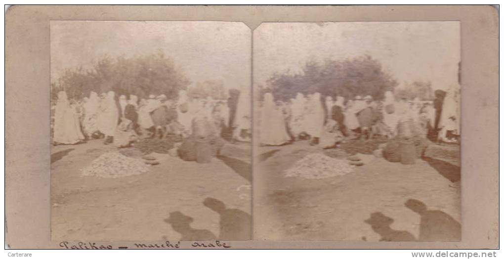 carte photo stéréoscopique unique,algérie française,PALIKAO,le souk,marché arabe,région mascara,collection jb PRION,rare