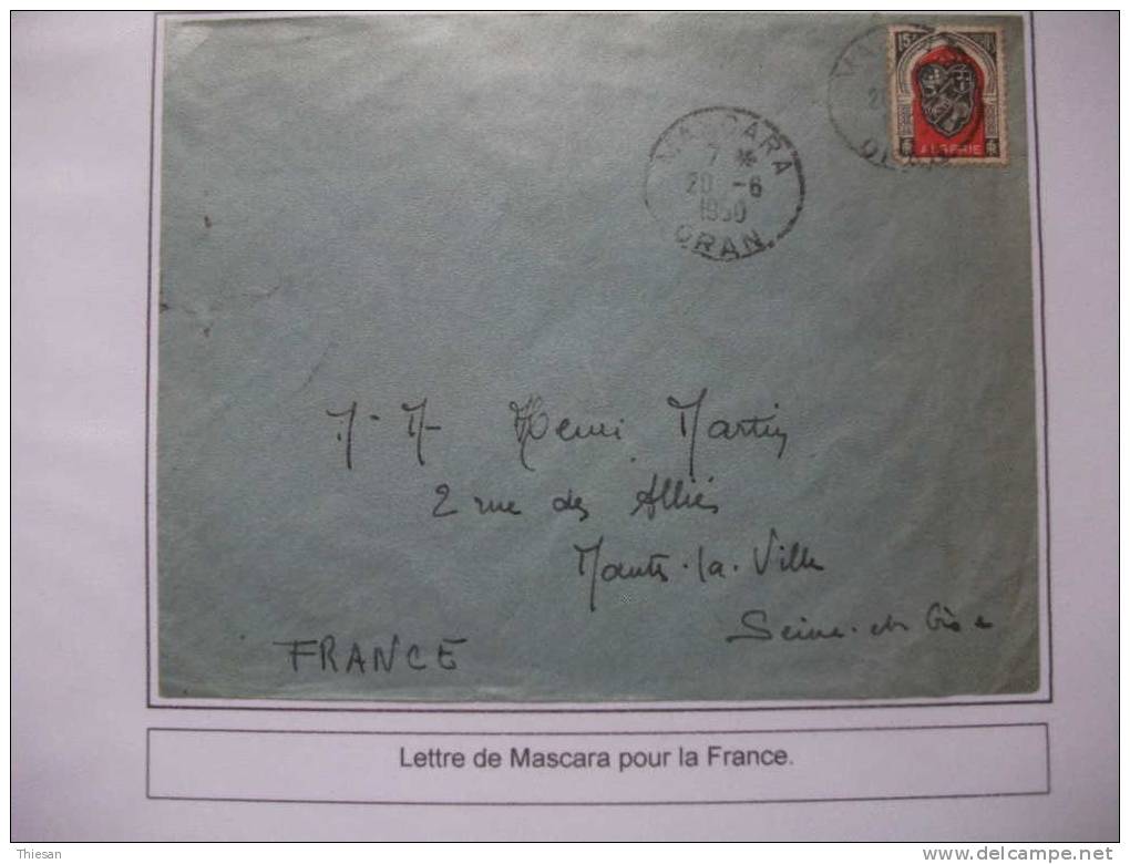 Algérie. Lettre Mascara / Oran 1950 ( Blason )