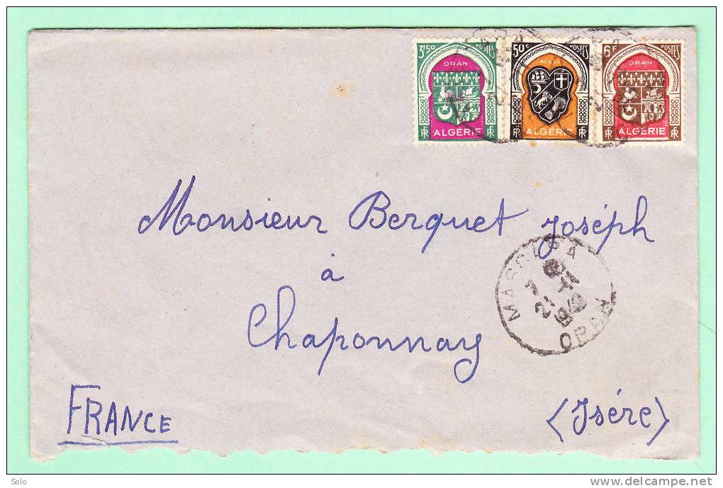 Sur Env. pour CHAPONNAY (Isère) - CAD MASCARA sur Affranch. Tricolore Algérie