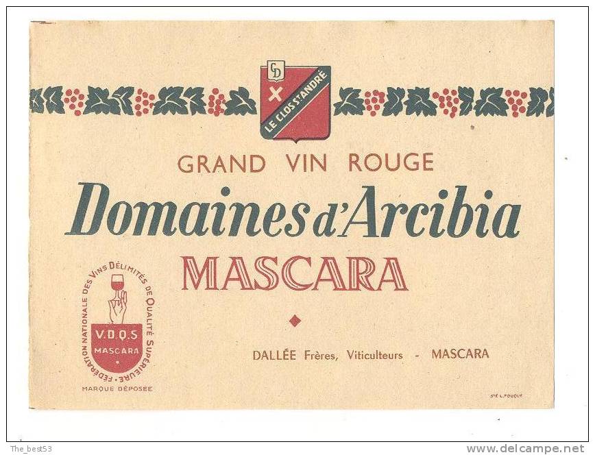 Etiquette de vin d´Algérie   Mascara    Domaine d´Arcibia