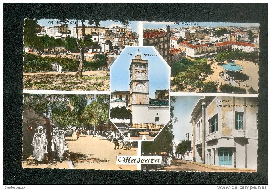 CPSM - Algérie - MASCARA - Multivues Souvenir ( Souks vue aérienne théâtre vue vers les casernes CAP 654)