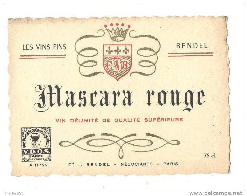 Etiquette de vin d´Algérie   Mascara    rouge