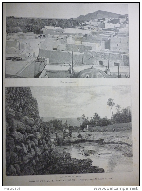 Algérie , oasis de Bou Saada , la perle algérienne , gravure de 1898    sur 4 pages