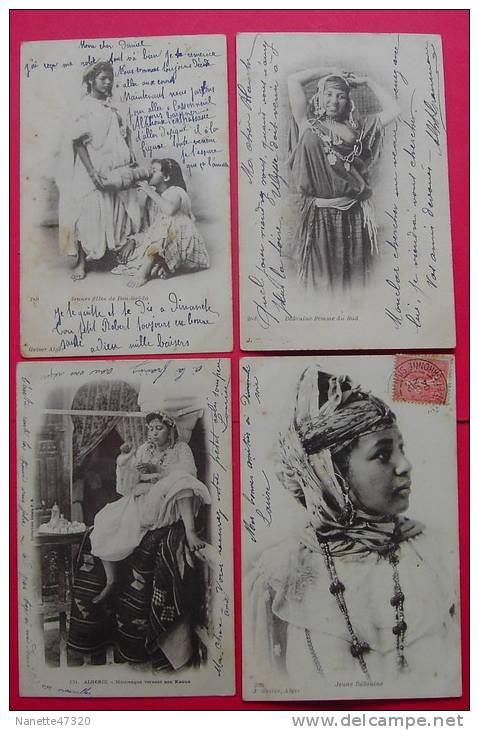 Algérie - lot 4 CPA - jeunes filles de Bou-Saada, bédouine , mauresque versant son kaoua .