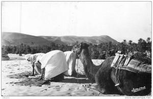 ALGERIE 120  CPSM petit format  BOU SAADA  cité du bonheur l'heure de la prière     belle carte