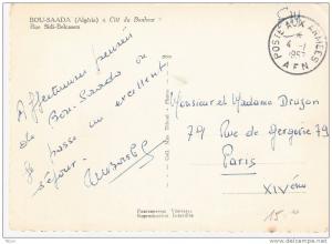 POSTE AUX ARMEES A F N sur carte de BOU SAADA