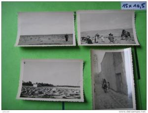 14 ) 4 photos biskra cimetiere,rue  cite indigene,route  bou saada  desert,  1951