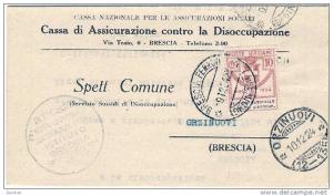 1924-Italia piego della cassa nazionale per le assicurazioni sociali affrancato parastatali 10c. Ufficio Nazionale Collo