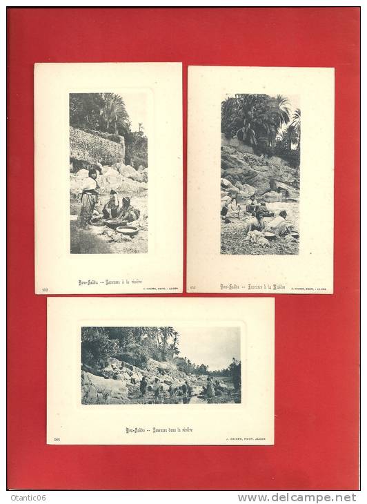 Algérie - 3 cpa - Les Laveuses à la rivière de Bou-Saada (Panneaux artistiques de J.Geiser- A saisir fin de collection)