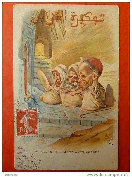 MENDIANTS ARABES par ASSUS ALGER oblitération cachet BM  BOU SAADA