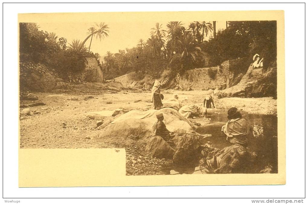 ALGERIA BOU SAADA 47828 POSTCARD DANS L'OUED WADI PEOPLE WORKING GEENERY WATER