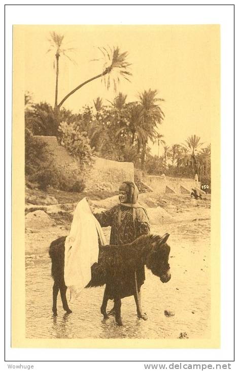 ALGERIA BOU SAADA 47833 POSTCARD TROIS AMIS MULE LITTLE GIRL LADY THREE FRIENDS
