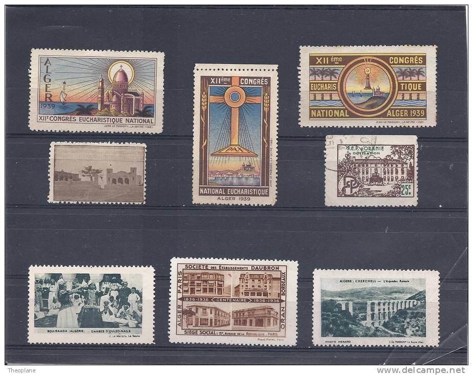8 Vignettes  ALGERIE - ORANIE - ALGER - ALGER - BOU SAADA - CHERCHELL - 7 sans gomme , en très bon état