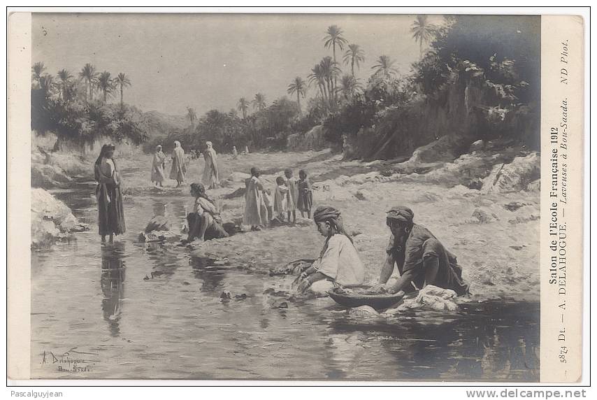 CPA LAVEUSES A BOU-SAADA PAR A. DELAHOGUE - SALON DE L'ECOLE FRANCAISE 1912