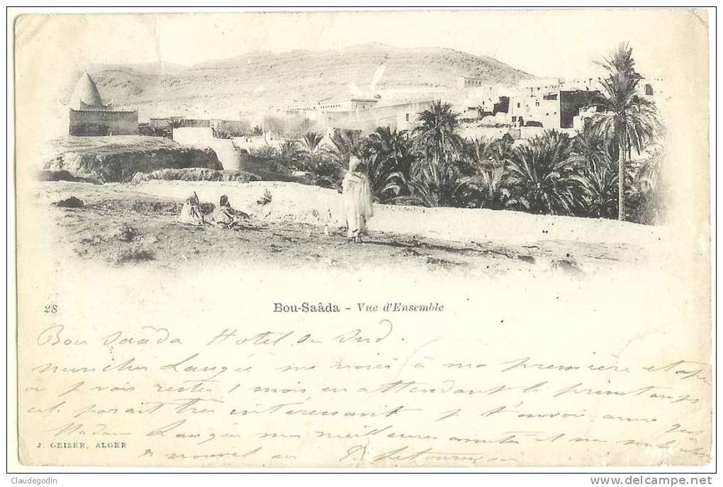 Bou Saada. Algérie. Vue d'ensemble. Oasis. Carte précurseur  animée. Etat moyen