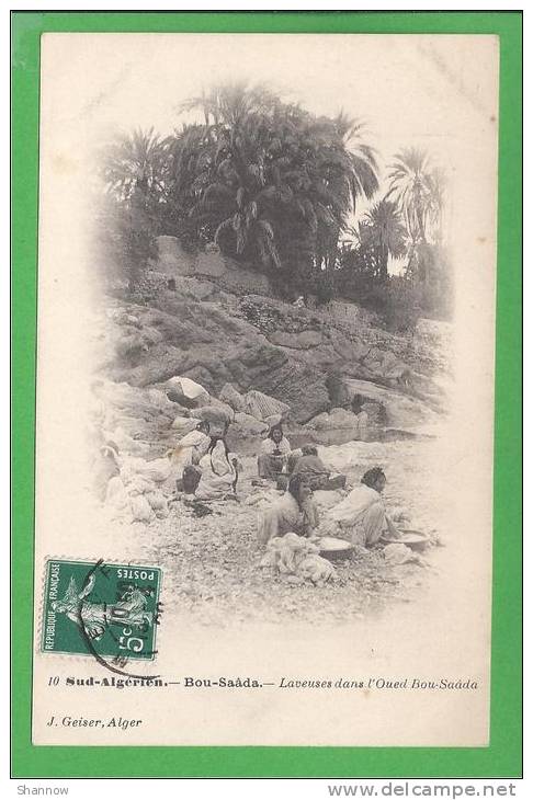 Sud Algérien Bou Saâda Laveuses dans l'Oued Bou Saâda belle animation lavandières palmeraie J.Geiser