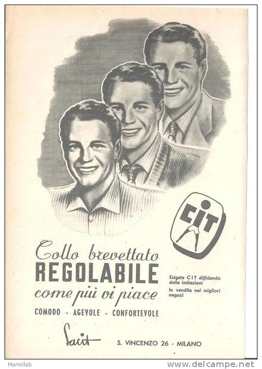 MODA ,CIT ,COLLO BREVETTATO.PUBBLICITA SU PAGINA DI RIVISTA DEGLI ANNI 1950-60--N432