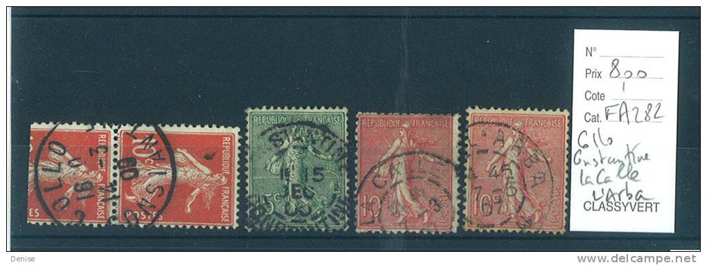 France Type Semeuse  oblitérés   Constantine , L´arba, La Calle, Collo  Algérie