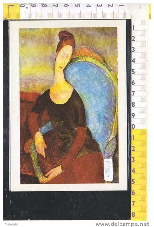 R8910 PITTURA E QUADRI AMEDEO MODIGLIANI RITRATTO DI MADAME HEBUTERNE SU SEDIA AZZURRA DONNE COLLO LUNGO