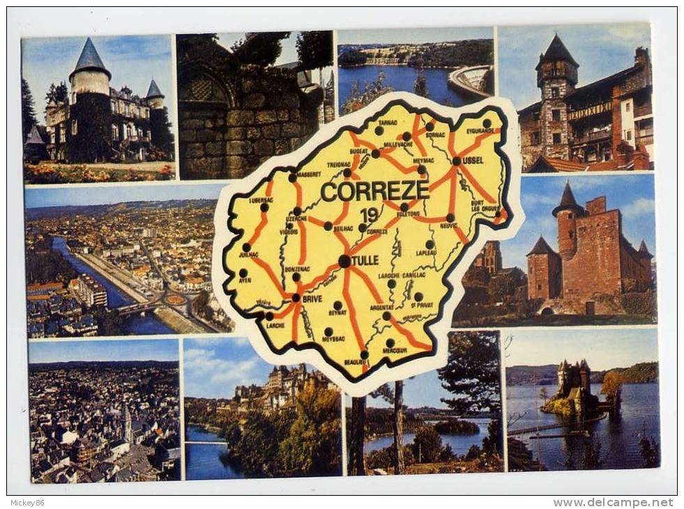 Corrèze-carte géographique-Castelnovel- Egletons-Barrage Bort-Beaulieu-Brive-Collo nges-Ussel-Uzerche-Neuvi- Val--cpm