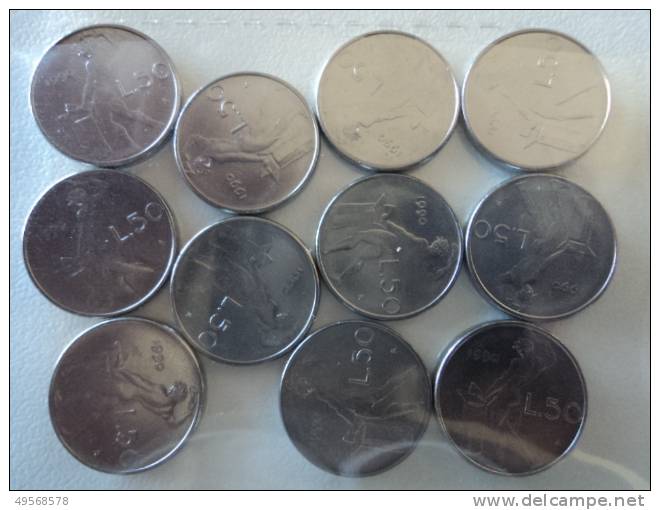ITALIA - 50£.1990  DIAMETRO RIDOTTO - SENZA ROMBO SOTTO IL COLLO E TRACCE DI METALLO SU IMPRONTA  REP.CA  ITALIANA -