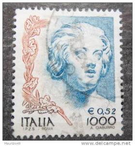 1999 nr 2397 La donna nell´arte in lire 1000 e in euro 0,52 valore in blu e macchie colore sul collo