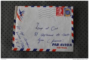 CONSTANTINE COLLO ALGERIEEX COLONIE FRANCAISE-ENVELOPPE MARCOPHILIE AFF 2 TIMBRES PAR AVION-HORLOGERIE PRECISION