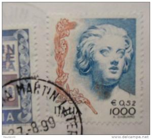 MILANO VIA MARTIN LUTERO 27-8-99 BOLLETTINO PACCHI POSTALI donna 0,52/1000 -su COLLO MACCHIE MARRONI mista alti valori