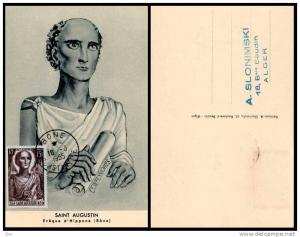 Algeria n° 318  Carte Maximum de 1955  Saint Augustin  evêque d´hippone bône annaba
