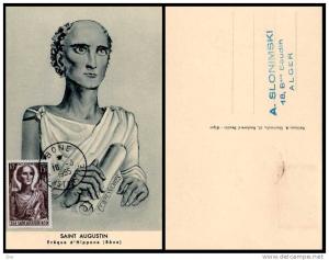 Algérie n° 318  Carte Maximum de 1955  Saint Augustin  evêque d´hippone bône annaba
