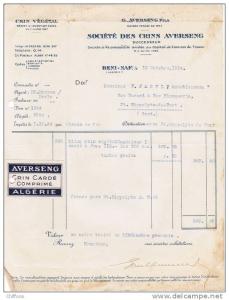 1934 CRIN VEGETAL G. AVERSENG FILS SOCIETE DES CRINS AVERSENG SUCCESSEUR BENI-SAF ALGERIE R.C. BLIDA CH.POSTAUX ALGER