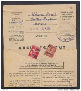 52433 - 2 TP cad ORAN  1946 s/imprimé des contributions de BENI SAF, rare TB