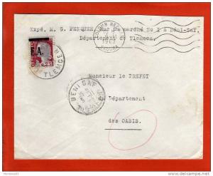 DECARIS SURCHARGE EA TYPO. BENI SAF TLEMCEN 5/11/1962 .VARIETE POINT CARRE/SURCHARGE PARTIELLE