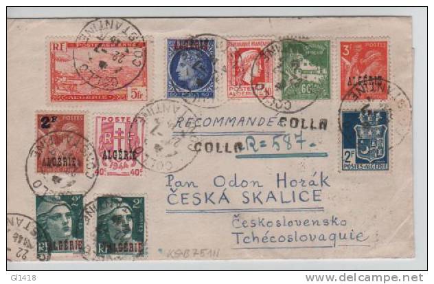 Algérie 10 TP dont 9 différents s/L.recom.c.Collo Contantine en 1946 v.Ceska Skalice Tchécoslovaquie 553
