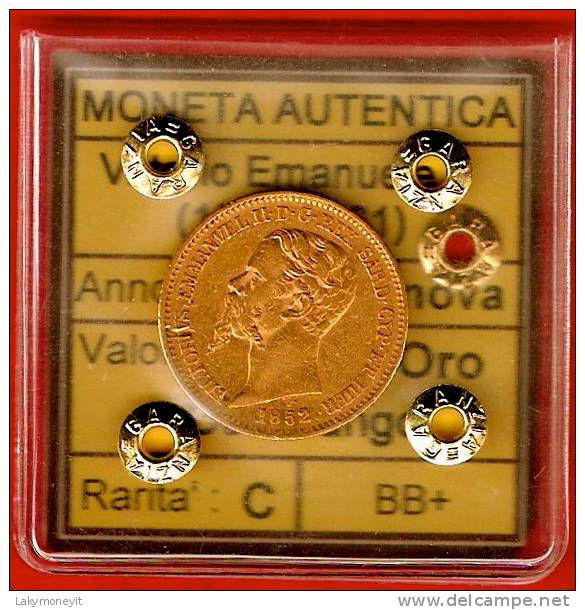 20 LIRE 1852 Genova Collo lungo  Regno di Sardegna   Vittorio Emanuele II 1849 - 1861 ORO