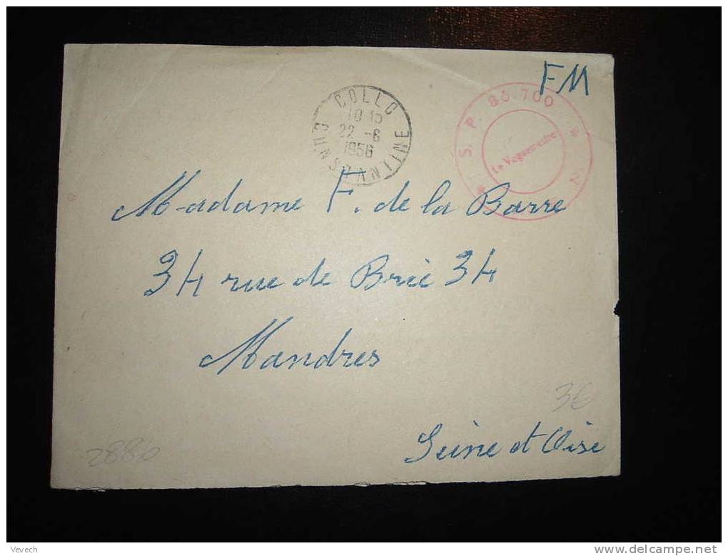 LETTRE EN FM OBL.22-06-1958 COLLO CONSTANTINE (ALGERIE) + CACHET REGIMENTAIRE