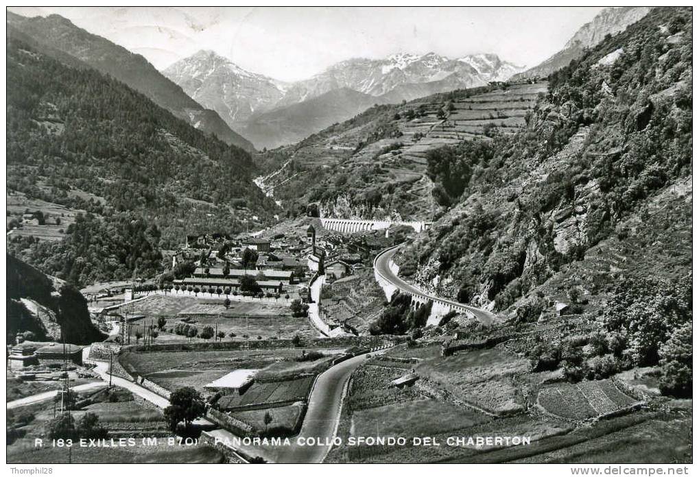 EXILLES (m. 870) - Panorama collo sfondo del Chaberton - circulée en 1965 - 2 scans