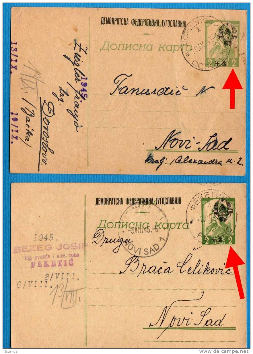 U-124  JUGOSLAVIA  SERBIA VOJVODINA  TWO COLLO TYP I-TYP II  OVERPRINT PROVISORIA   POSTAL CARD