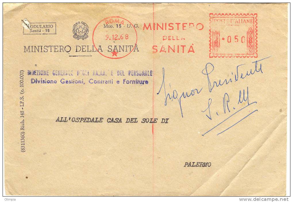 STORIA POSTALE COLLO MECCANICO LIRE 50 BOCCADIFALCO PALERMO  ITALIE ITALY ITALIEN