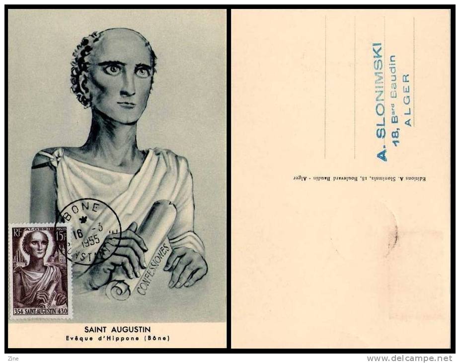 Algérie n° 318  Carte Maximum de 1955  Saint Augustin  evêque d´hippone bône annaba