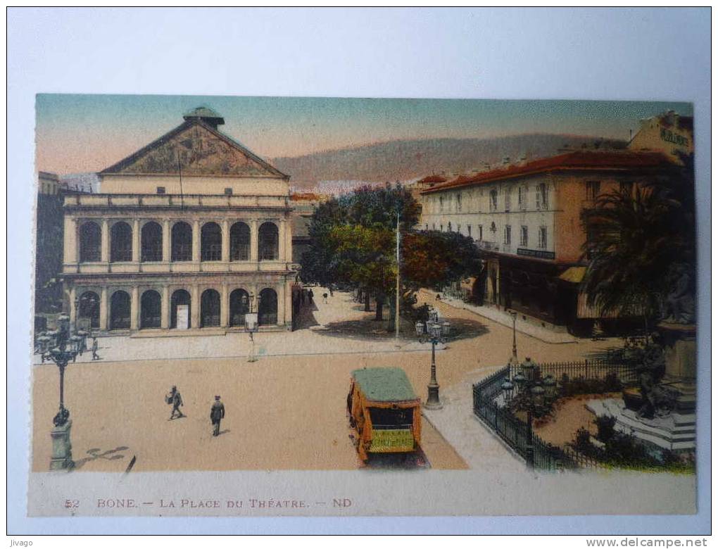 ALGERIE    BÔNE-HIPPONE  -  La  PLACE  du  THEÂTRE   -  Carte couleur