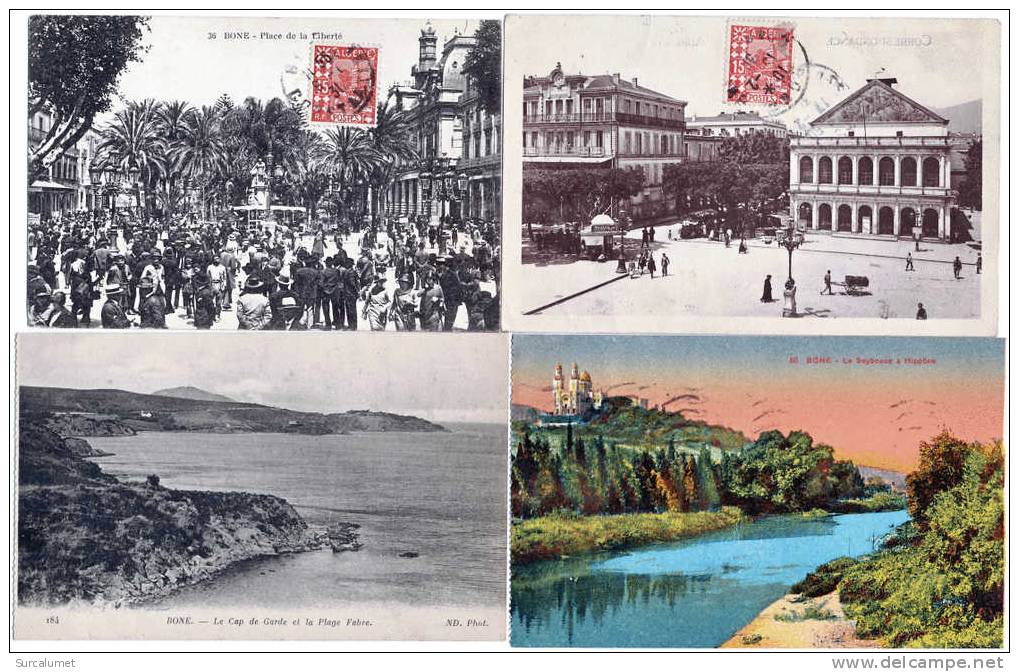 Algerie - BONE - 4 CPA - PLACE DE LA LIBERTE - LA SEYBOUSE A HIPPONE - THEATRE ET HOTEL D'ORIENT-PLAGE FABRE ET CAP  (1)