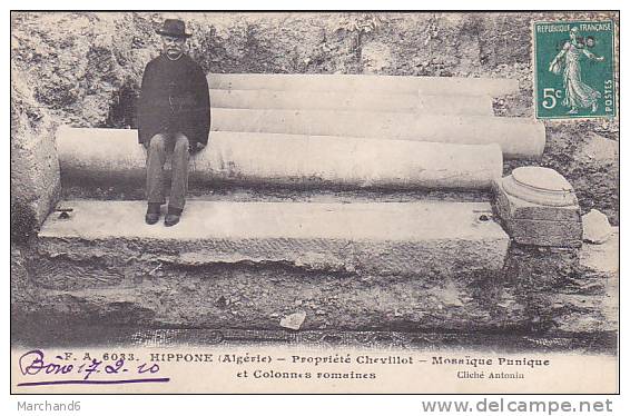 ALGERIE.HIPPONE.PROPRIETE CHEVILLOT MOSAIQUE PUNIQUE ET COLONNES ROMAINES