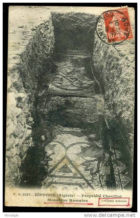 CPA HIPPONE ALGERIE F.A. 6027 propriété Chevillot Mosaïque romaine cliché Antonin 1912