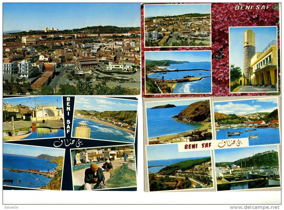 4 CPM - ALGERIE - BENI SAF  vue générale / port de pêche / l'Aquarium / le Square / Ile de Rachgoun / la ville