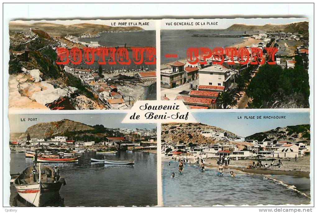 ALGERIE - BENI SAF - 4 Vues < le port et la Plage de Rachgoune - Dos Scané