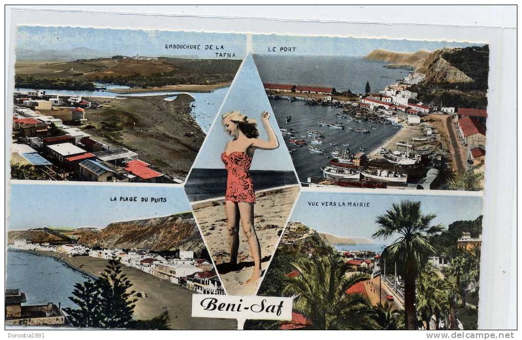 ALGERIE  BENI-SAF . Souvenir  , PIN-UP  ,  dentelée glaçée 90x140