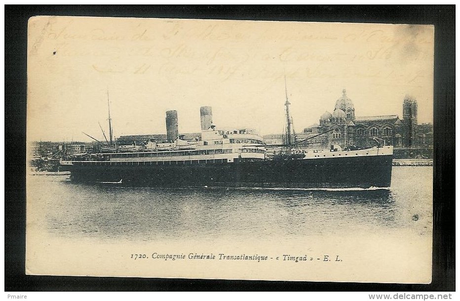 CPA 13 Paquebot Compagnie Générale Transatlantique TIMGAD carte partie de Marseille 1917