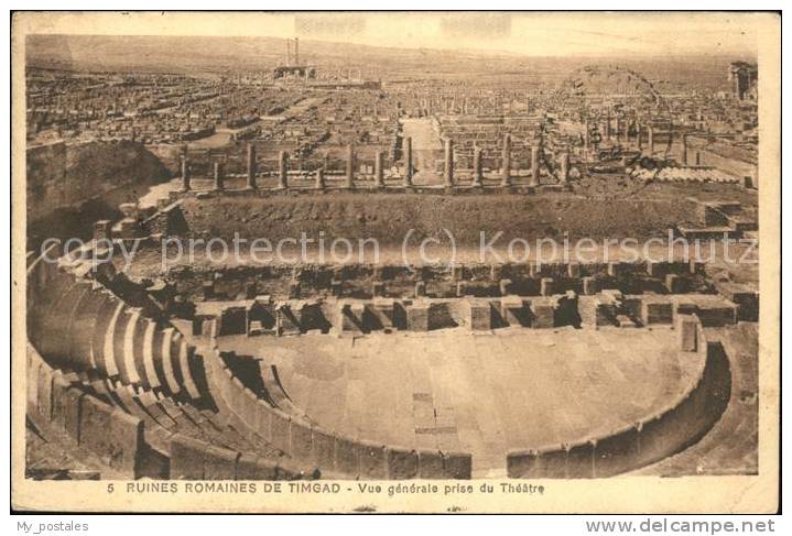 dg21256 Timgad Ruines Romaines Vue generale prise du Theatre Stempel auf AK Kat.
