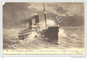 Courriers Maritimes - Cie Générale Transatlantique - Le ''Timgad'' dans la Tempête - Circulé en 1914